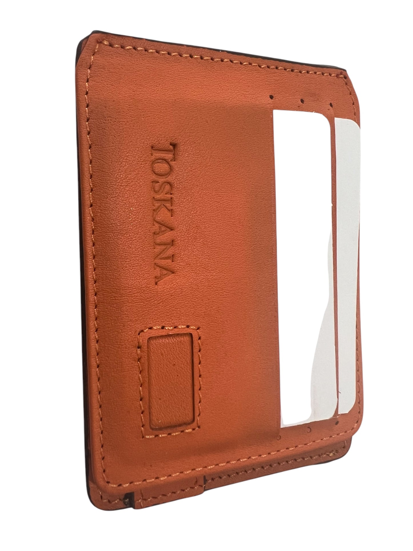 Turuncu Magnetli Uniseks Hakiki Deri Kartlık Cüzdan