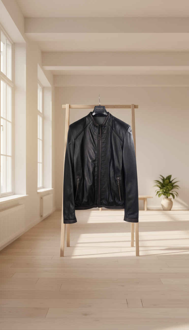 Siyah Renk Fermuarlı Yuvarlak Yaka Erkek Deri Ceket Style 200-4069