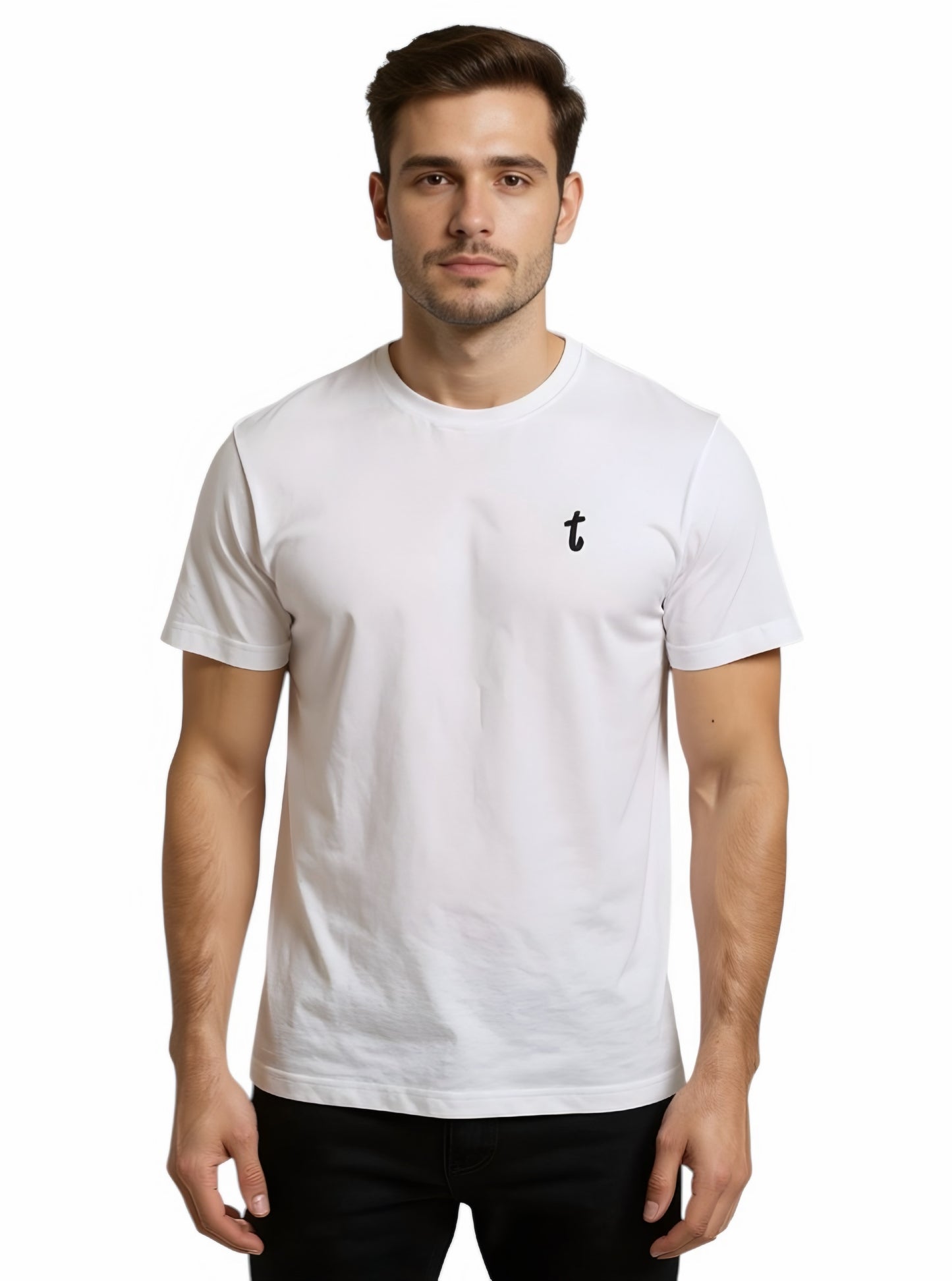 Deri Pamuk, Toskana Tasarım Beyaz Renk ve Siyah Renk Deri T-shirt T- DP4014
