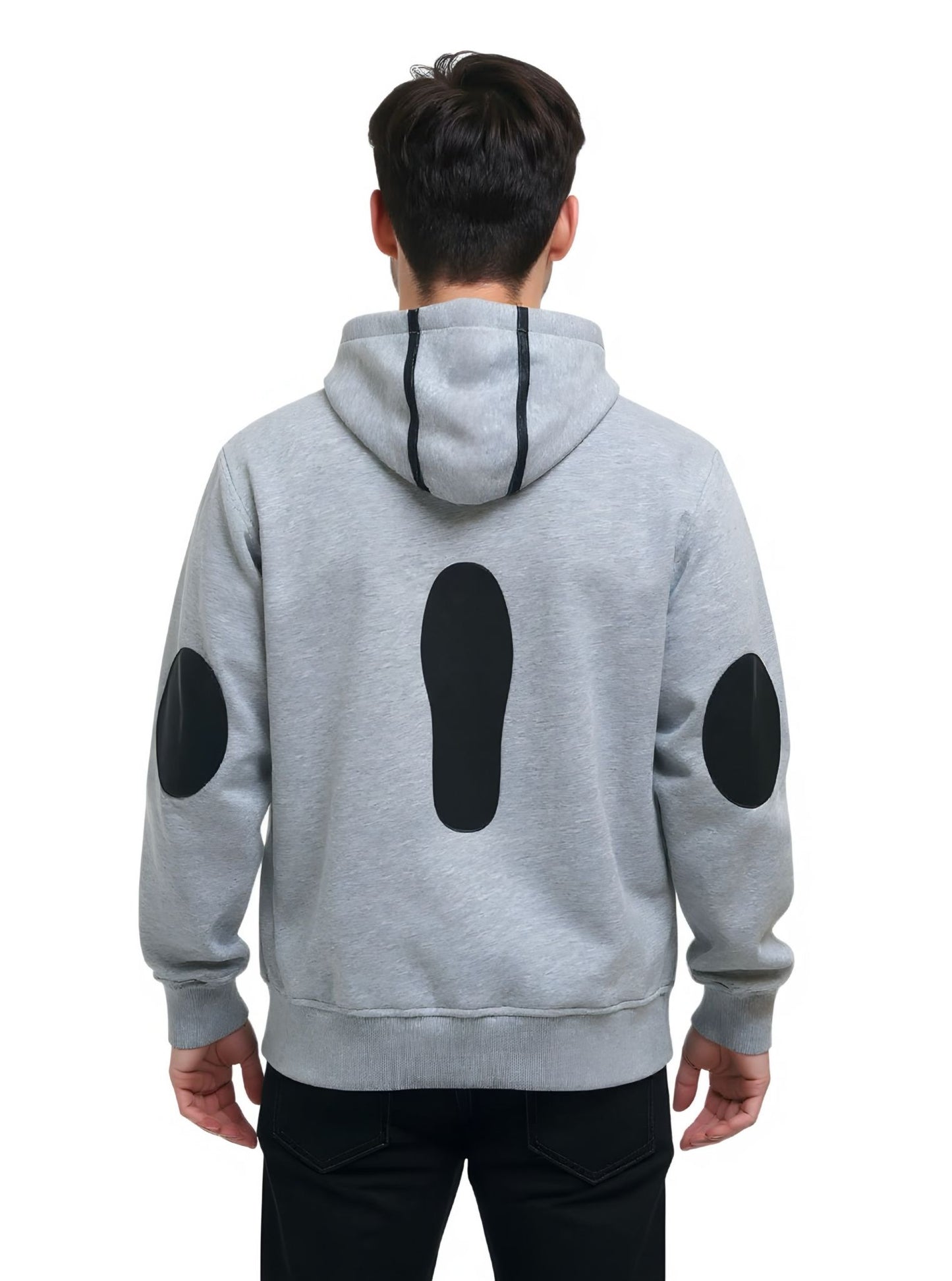 Deri-Pamuk Kapşonlu Siyah Renk Deri Gri Renk Soft Sweatshirt,Toskana Design