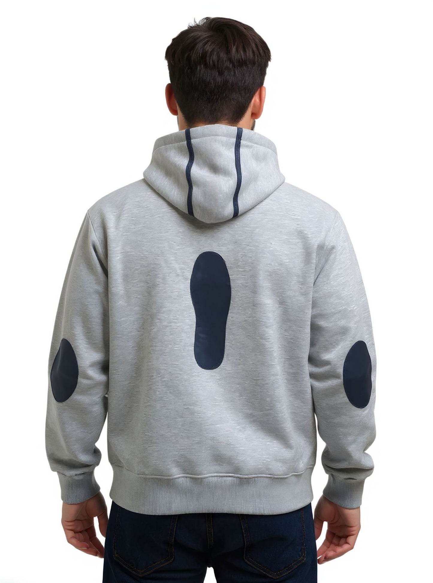 Deri-Pamuk Kapşonlu Lacivert Deri Gri Pamuk ,Soft Sweatshirt,Toskana Design