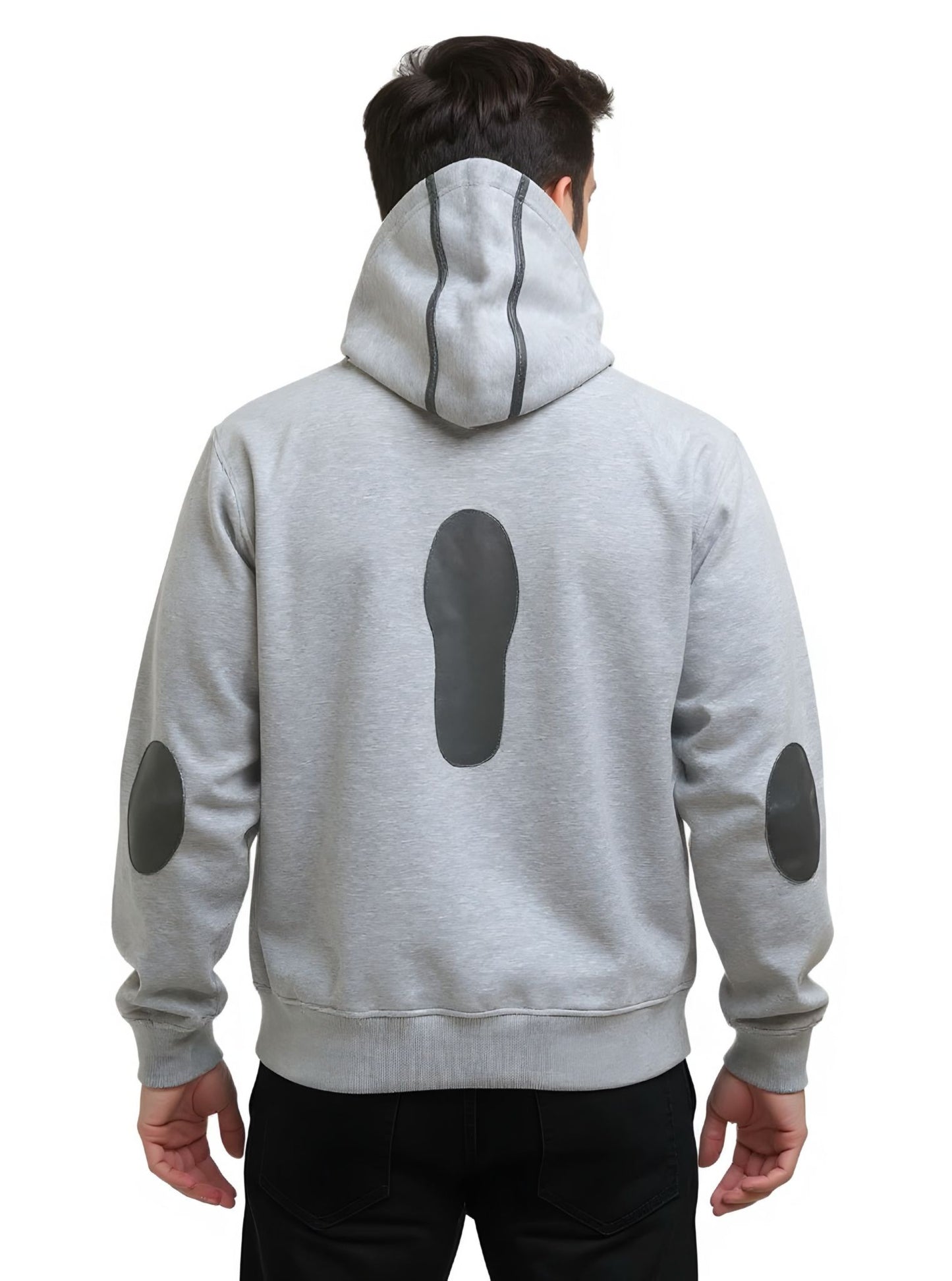 Deri-Pamuk Kapşonlu Fermuarlı Petrol Renk Deri Gri Renk Soft Sweatshirt,Toskana Design