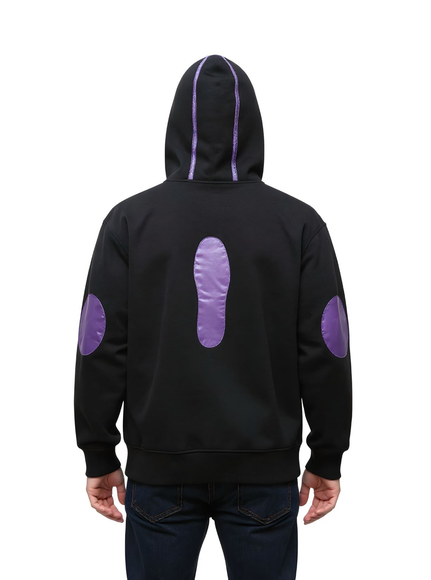 Deri-Pamuk Kapşonlu Mor Renk Deri Siyah Renk Soft Sweatshirt,Toskana Design