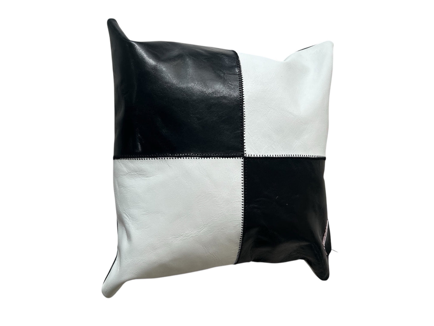 Siyah Beyaz Hakiki Deri Kırlent/Minder/Yastık Style 16103/SB