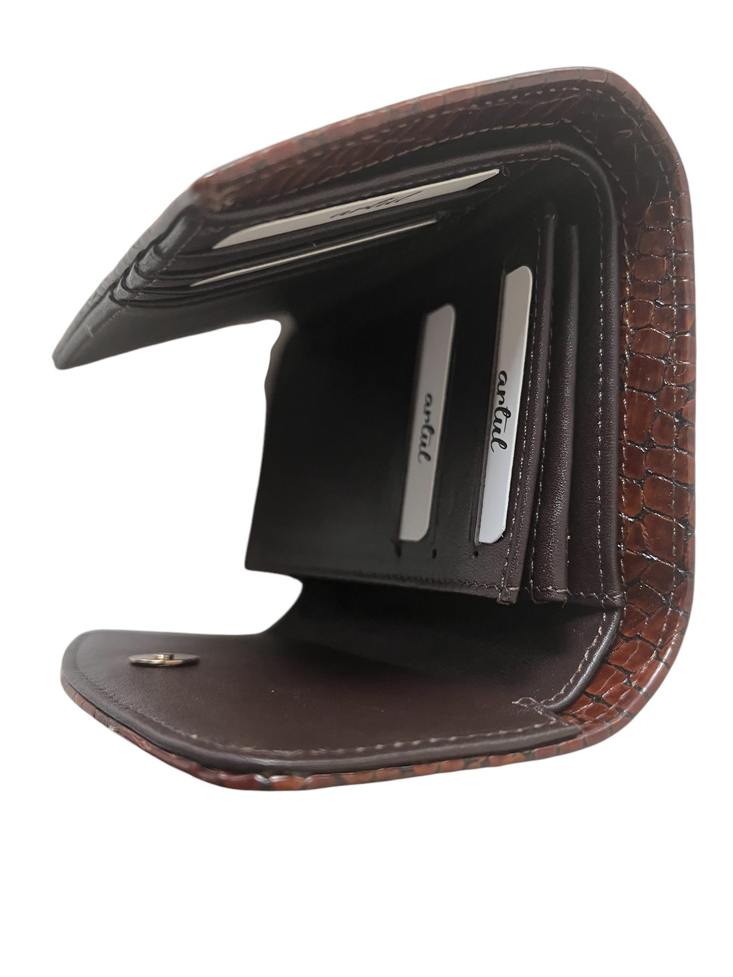 Kahverengi Çok Amaçlı Şık Parlak Baskılı Kadın Hakiki Deri Cüzdan