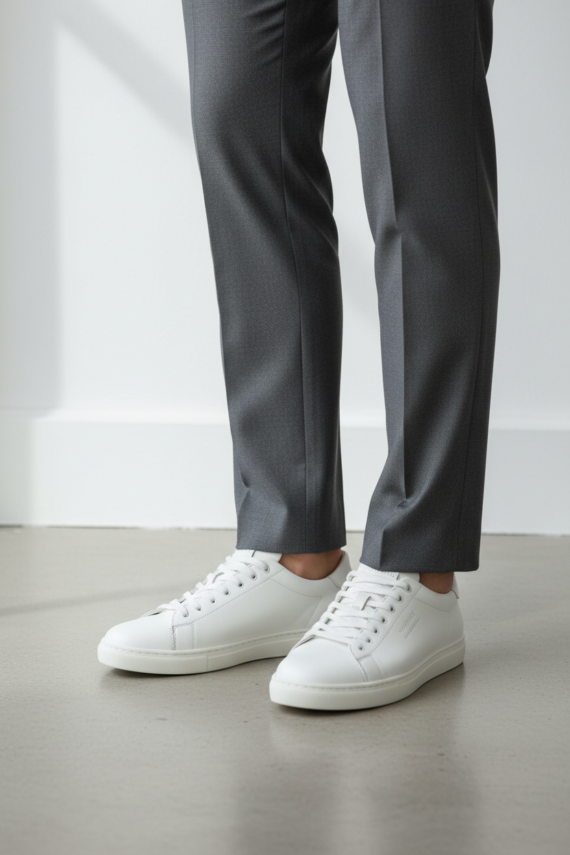 Beyaz sneaker ayağa giydirilmiş