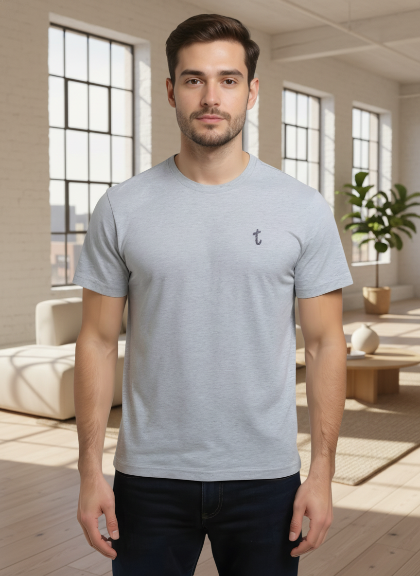 Deri ve Pamuk, Toskana Tasarım Gri Renk Deri Detaylı T-Shirt T- DP4009