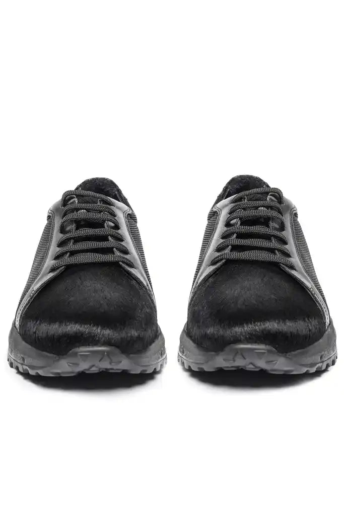 Toskana Design Siyah Pony Deri Tekstil Sneaker | Özel Tasarım (300-3003)