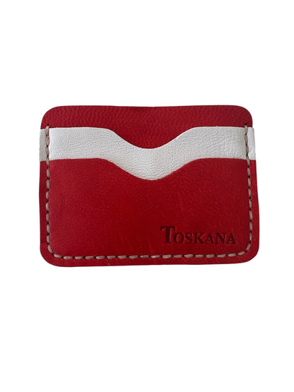 Kırmızı Beyaz Hakiki Deri Günlük ve Pratik Uniseks Kredi Kartlık  Style 15117