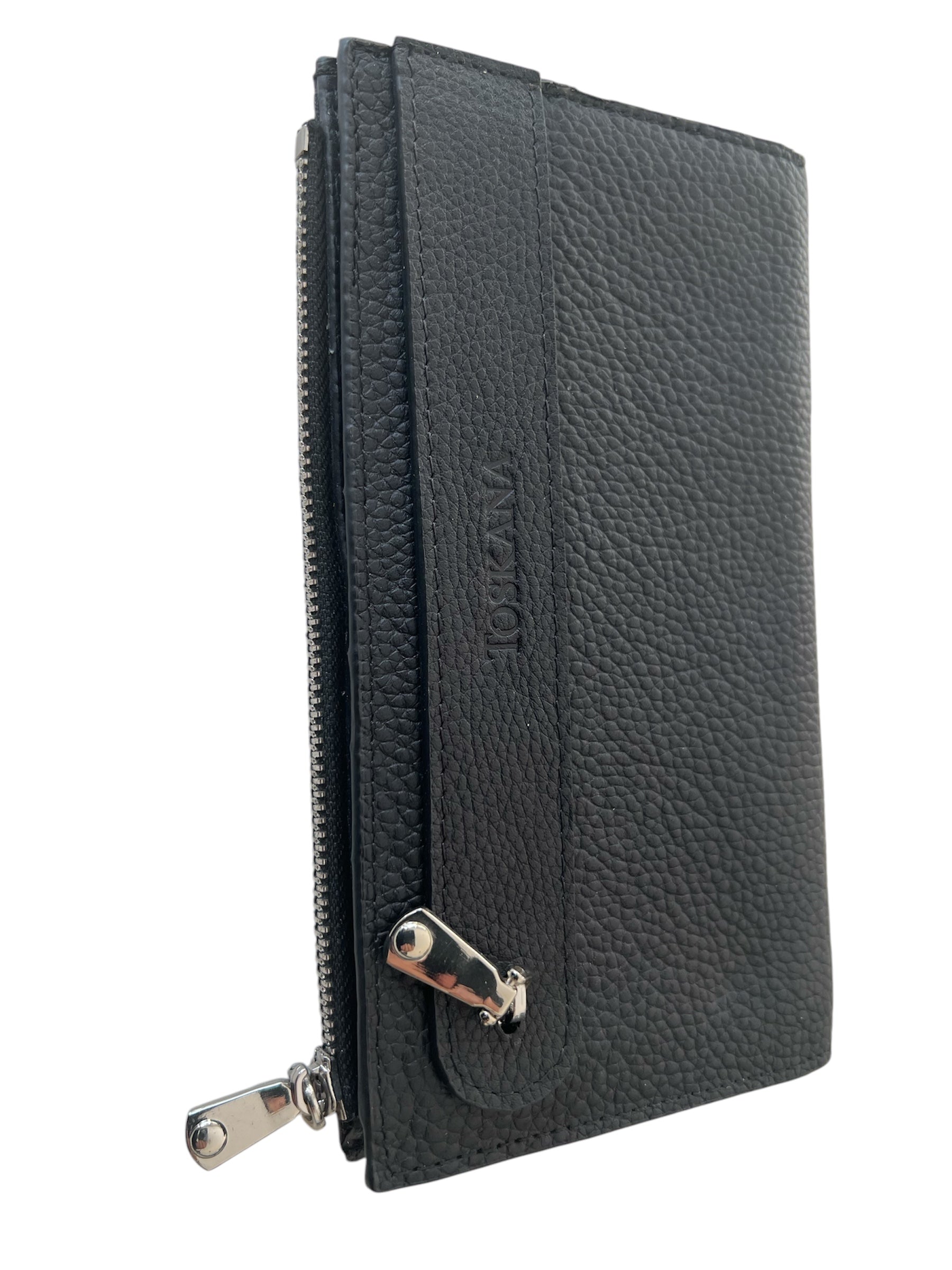 Siyah Çok Amaçlı Fermuarlı Şık Kadın Hakiki Deri Cüzdan