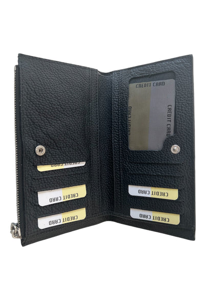 Siyah Çok Amaçlı Fermuarlı Şık Kadın Hakiki Deri Cüzdan