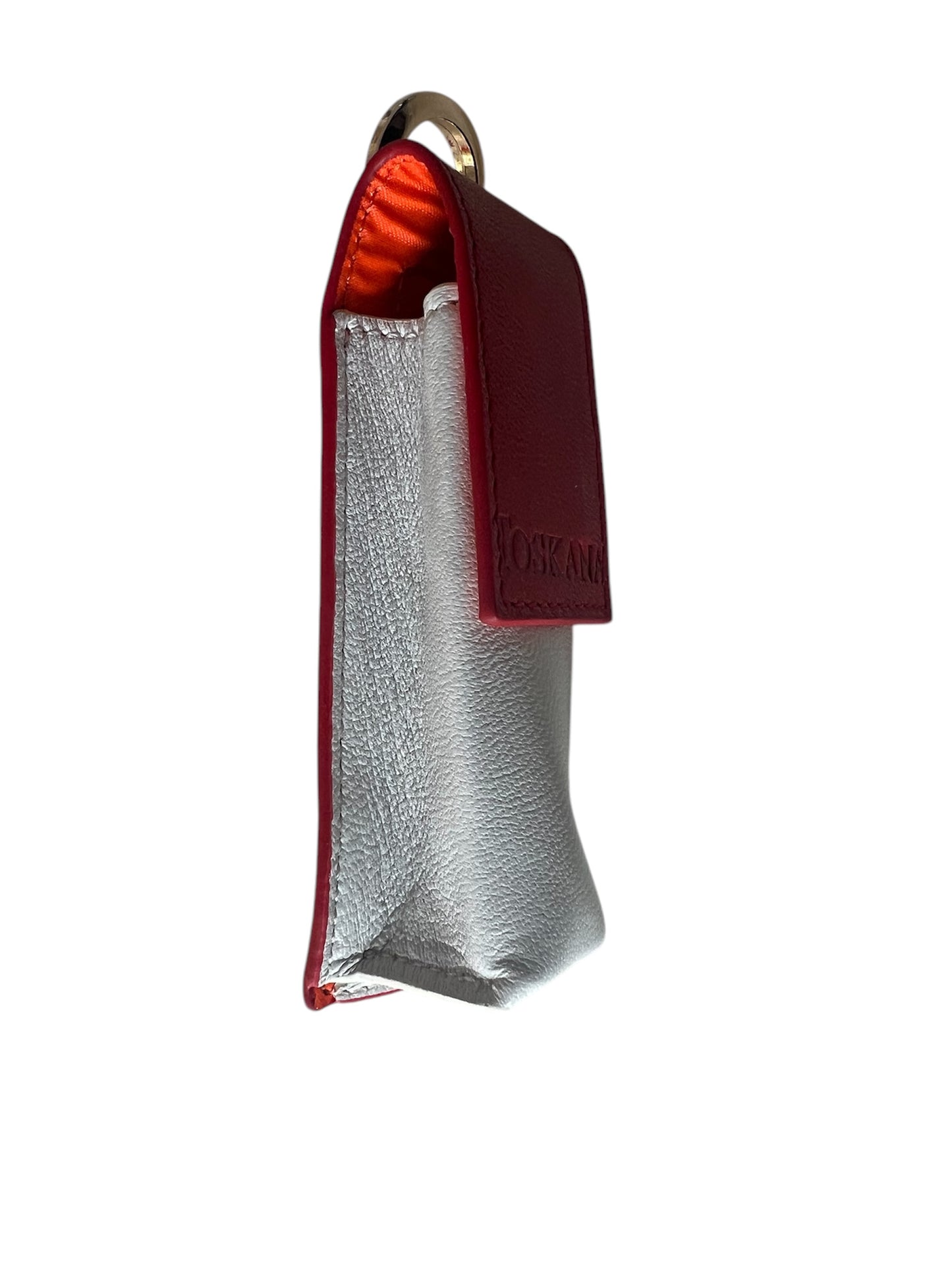 Beyaz Kırmızı Manyetik Kapaklı Deri Ruj ve Dudak Balsamı Kılıfı