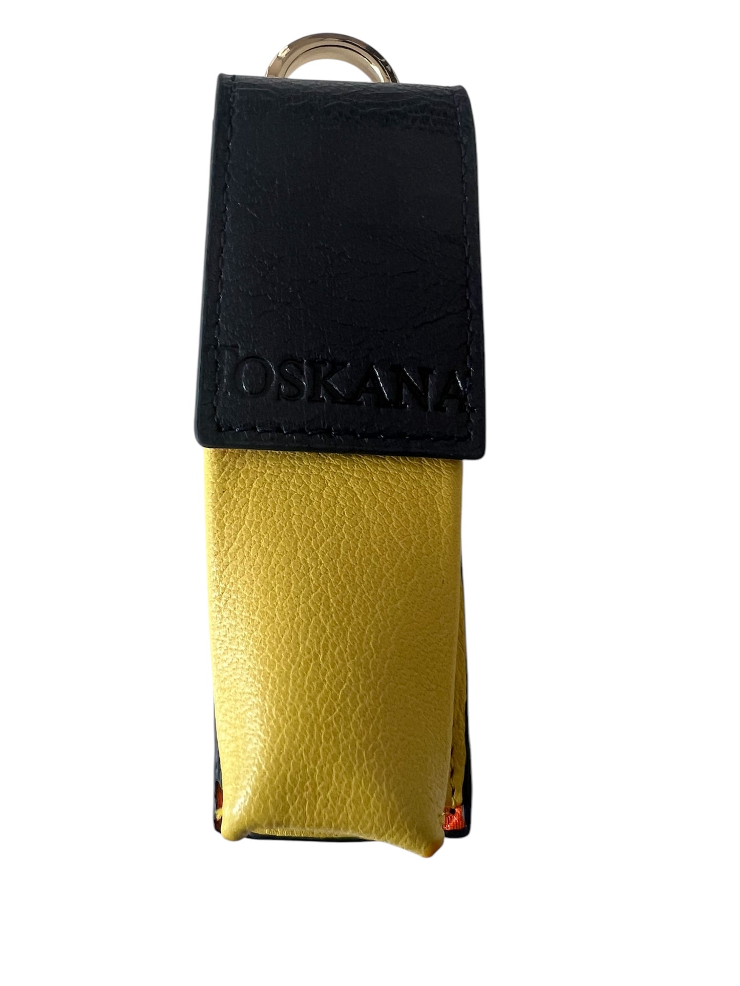 Sarı Lacivert Manyetik Kapaklı Deri Ruj ve Dudak Balsamı Kılıfı