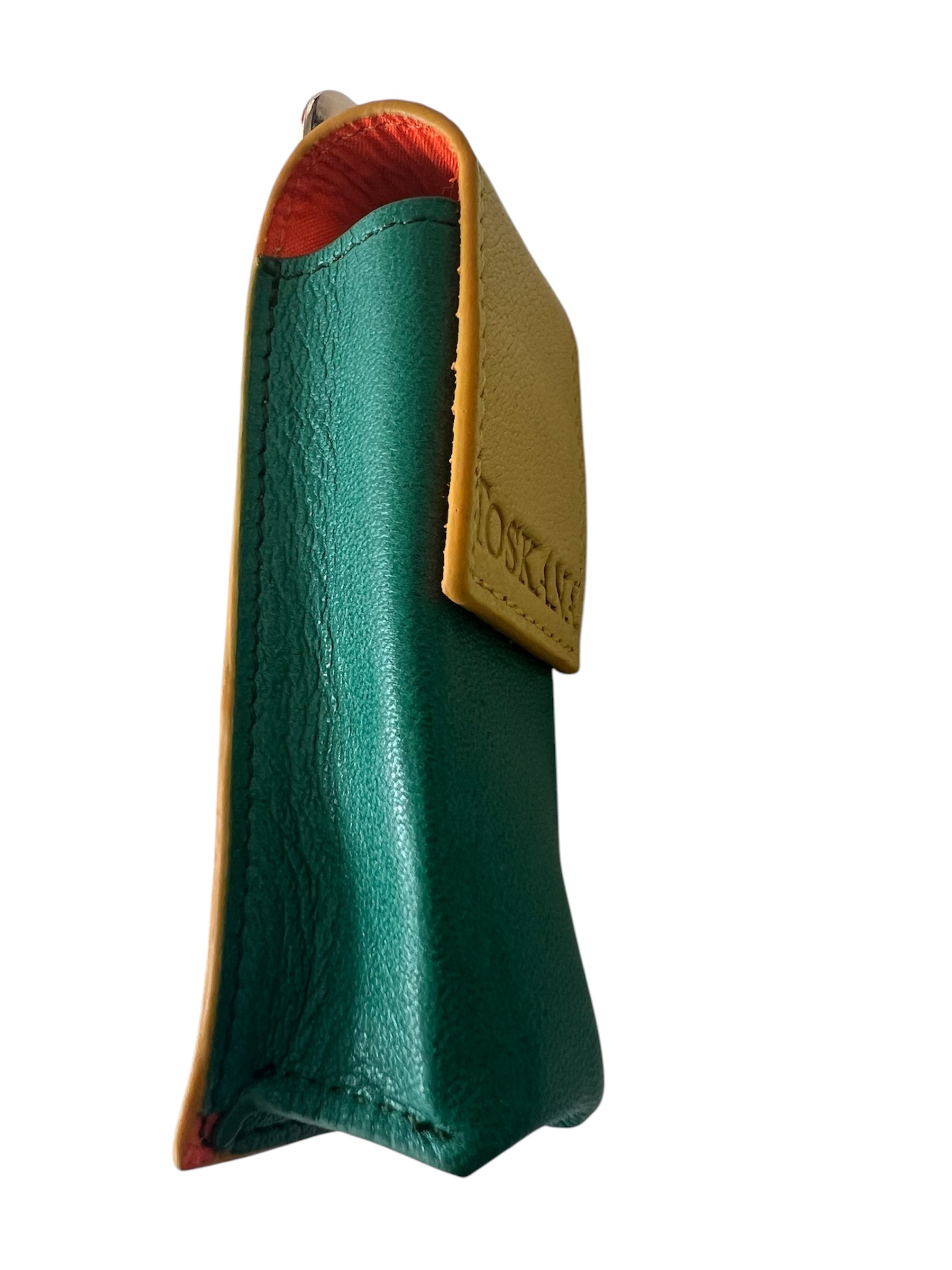 Sarı Yeşil Manyetik Kapaklı Deri Ruj ve Dudak Balsamı Kılıfı