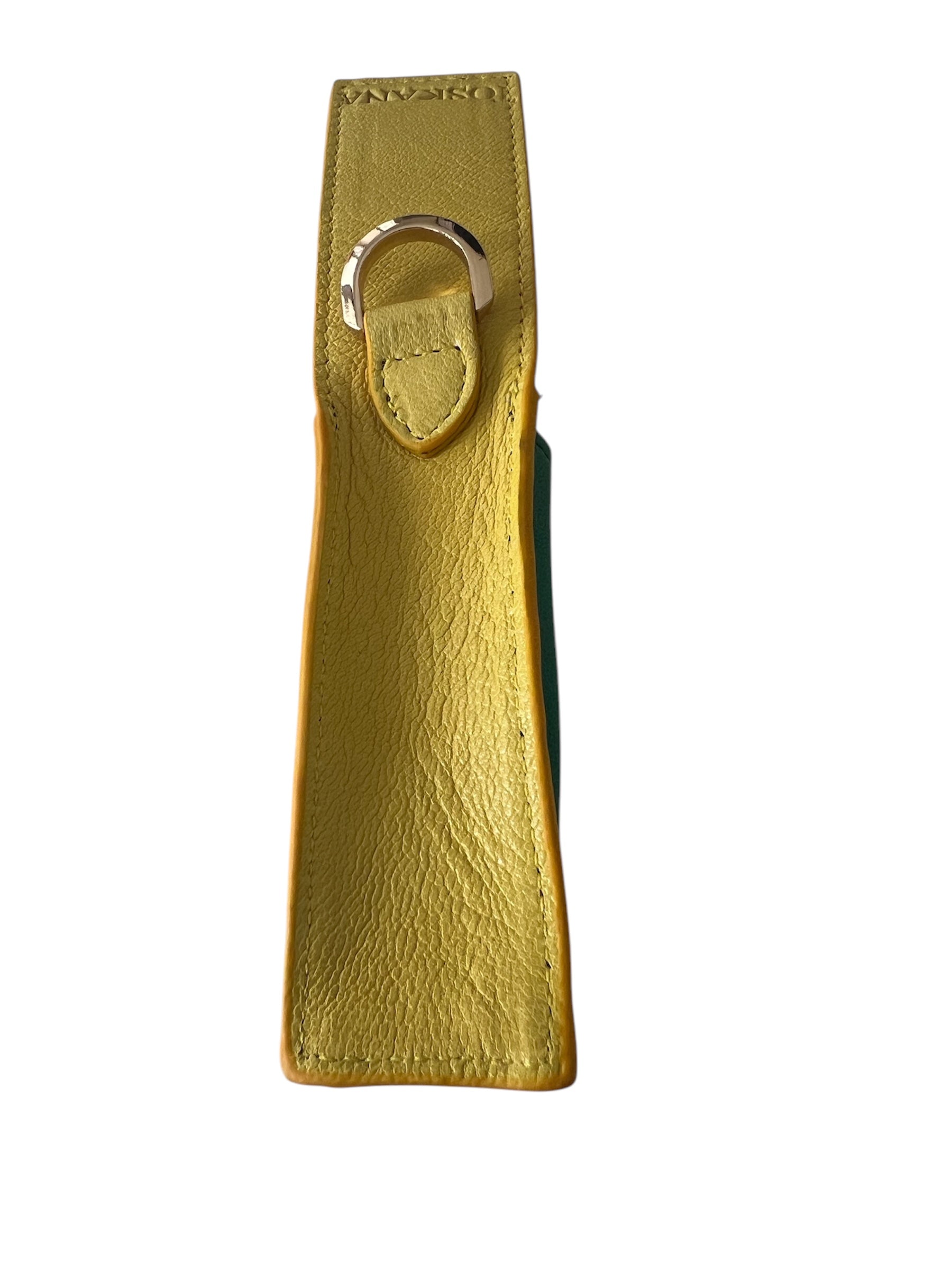 Sarı Yeşil Manyetik Kapaklı Deri Ruj ve Dudak Balsamı Kılıfı