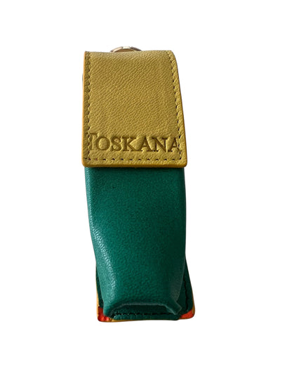 Sarı Yeşil Manyetik Kapaklı Deri Ruj ve Dudak Balsamı Kılıfı