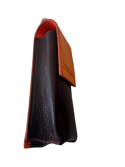 Turuncu Bordo Manyetik Kapaklı Deri Ruj ve Dudak Balsamı Kılıfı