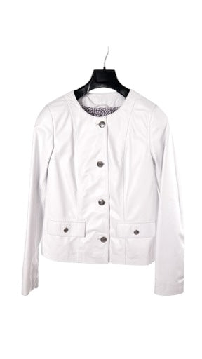Toskana Design Beyaz Düğmeli Kısa Kadın Deri Ceket  Style 200-4107
