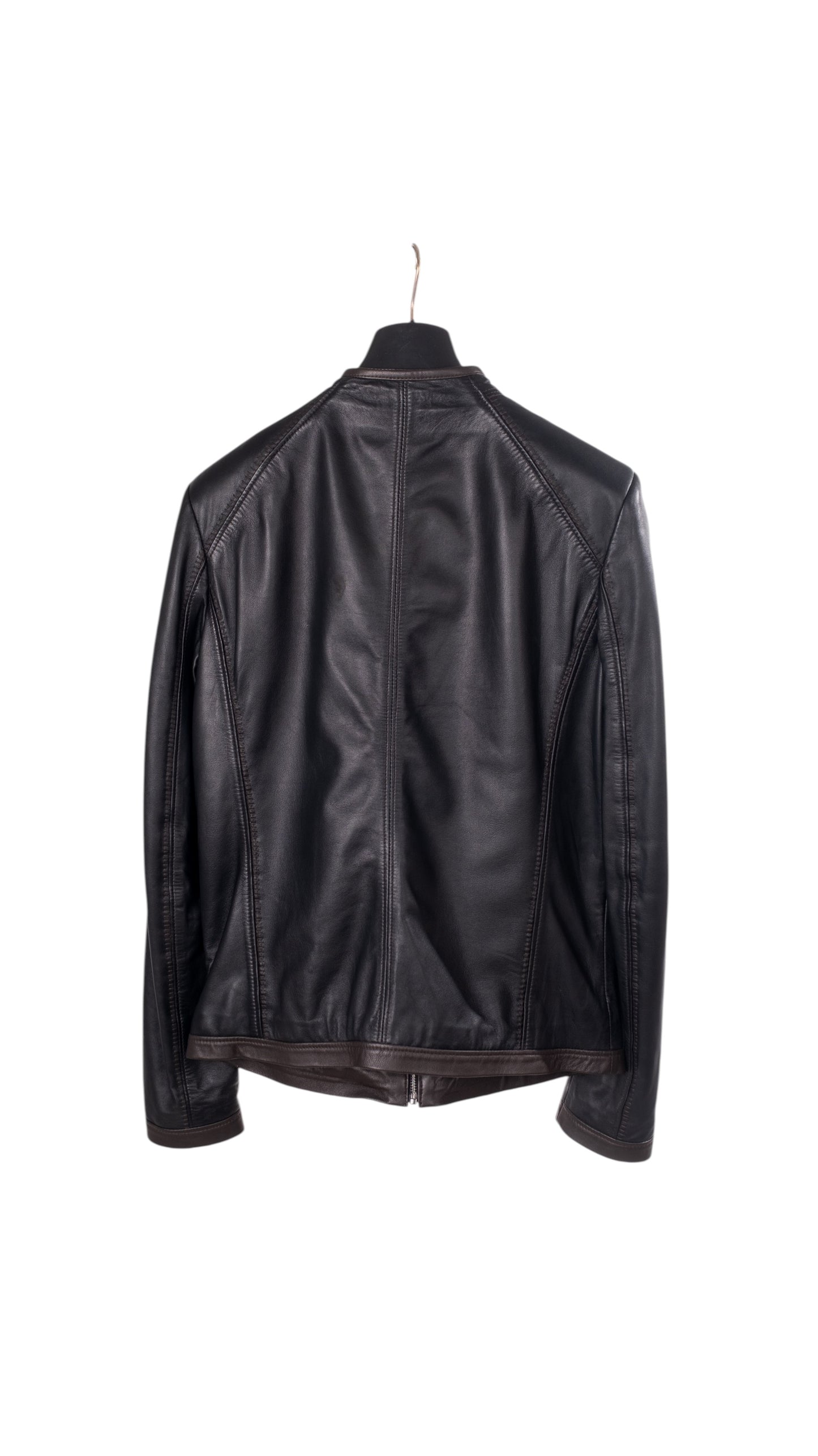 Siyah Renk Fermuarlı Yuvarlak Yaka Erkek Deri Ceket  Style 200-4069