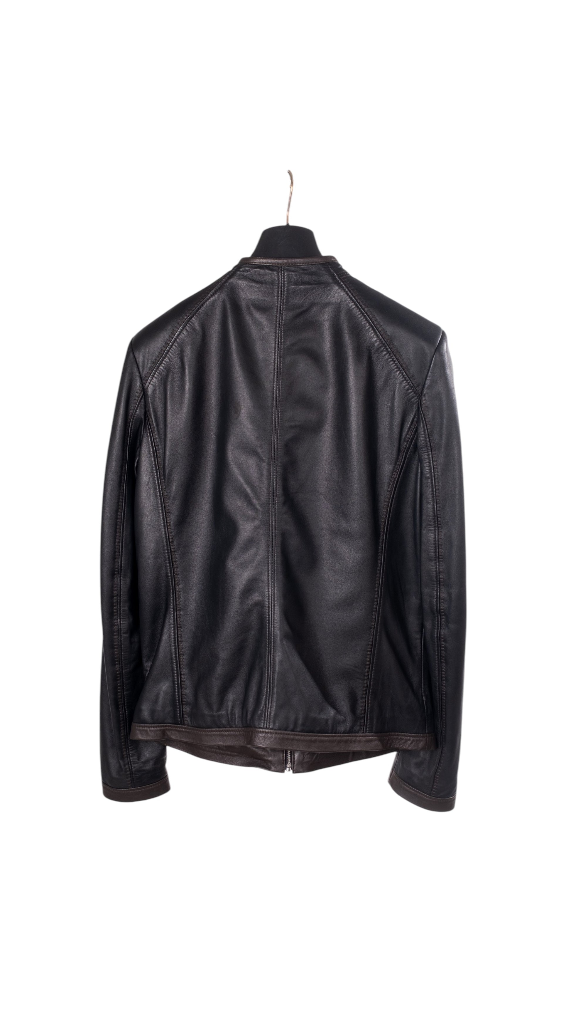 Siyah Renk Fermuarlı Yuvarlak Yaka Erkek Deri Ceket  Style 200-4069