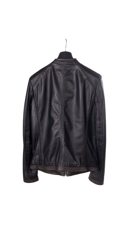 Siyah Renk Fermuarlı Yuvarlak Yaka Erkek Deri Ceket  Style 200-4069