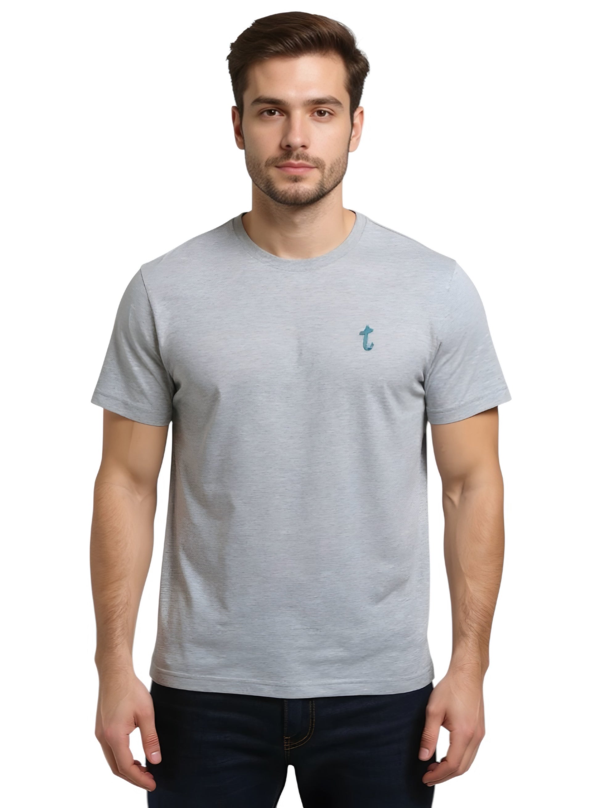 Deri Pamuk, Toskana Tasarım Gri Renk  Deri Detaylı T-Shirt T  DP4008