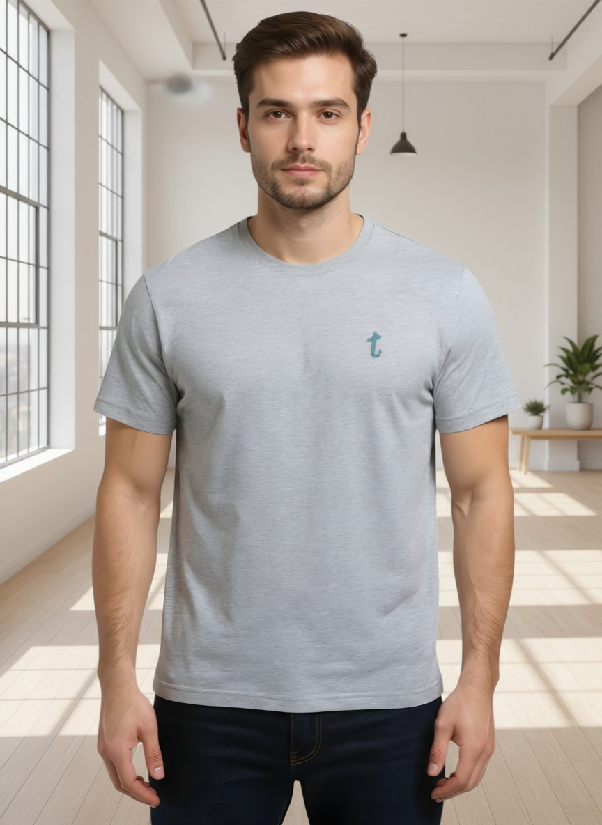 Deri Pamuk, Toskana Tasarım Gri Renk  Deri Detaylı T-Shirt T  DP4008