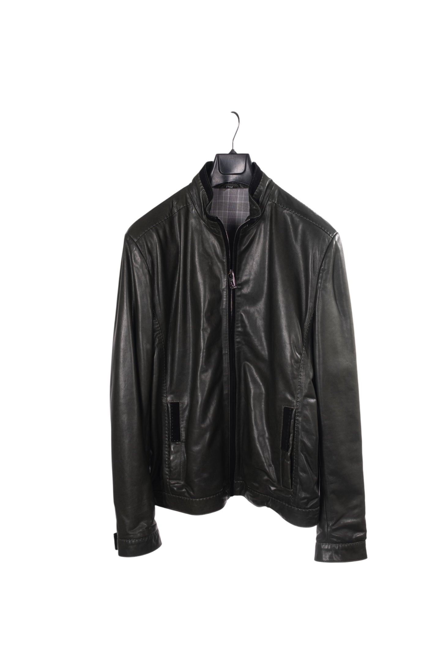 Toskana Design Oliv Renk Fermuarlı Cepli Erkek Deri Ceket  Style 200-4080