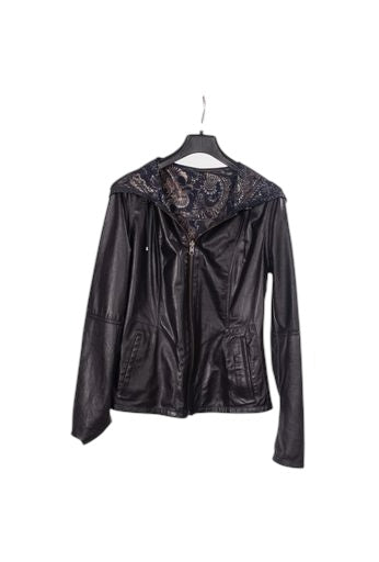 Toskana Design Siyah Kapüşonlu Çift Taraflı Fermuarlı Kadın Deri Ceket Style 200-4114