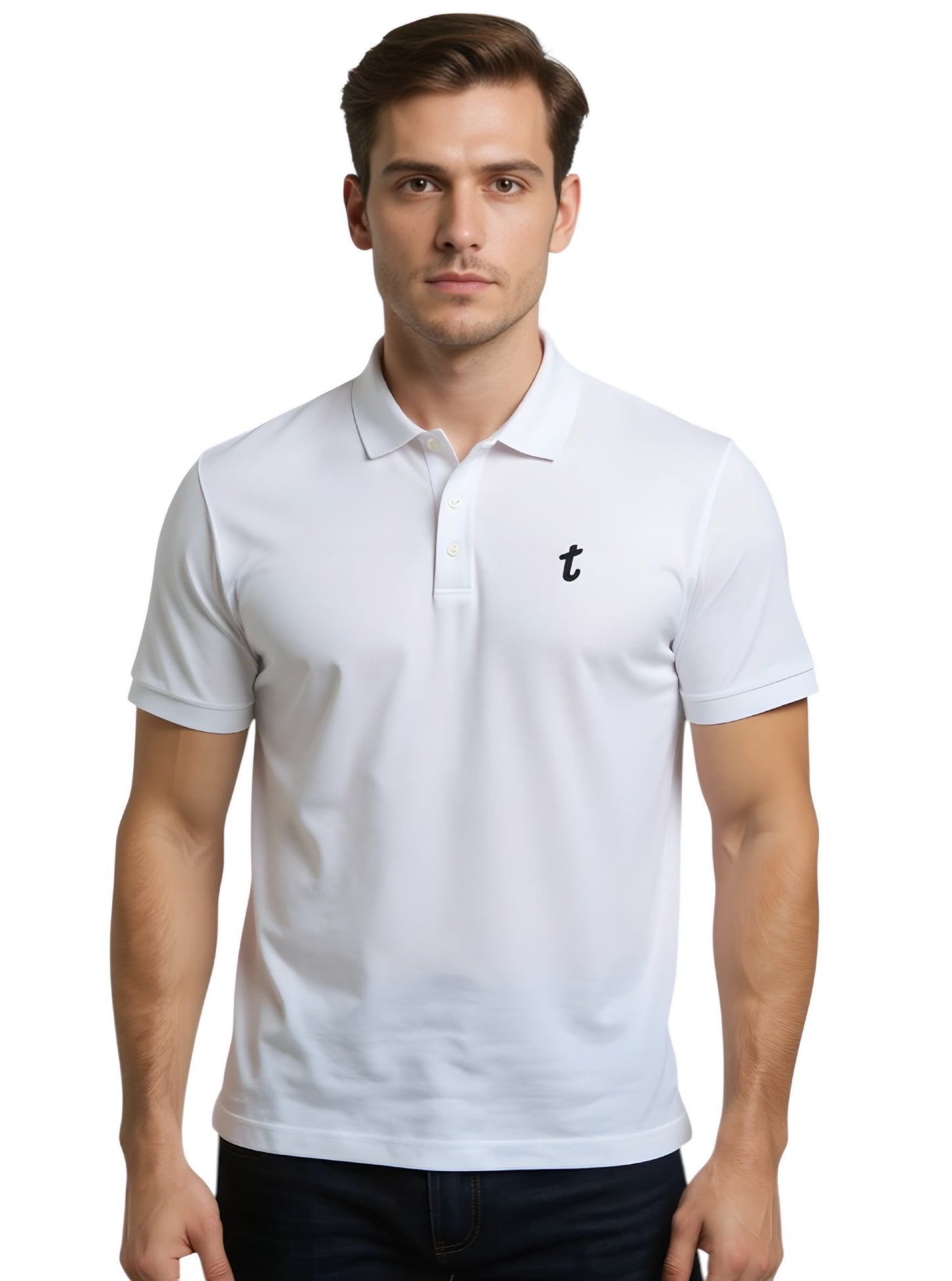 Deri Pamuk, Toskana Tasarım Beyaz Renk Polo Yaka Tshirt T 4201