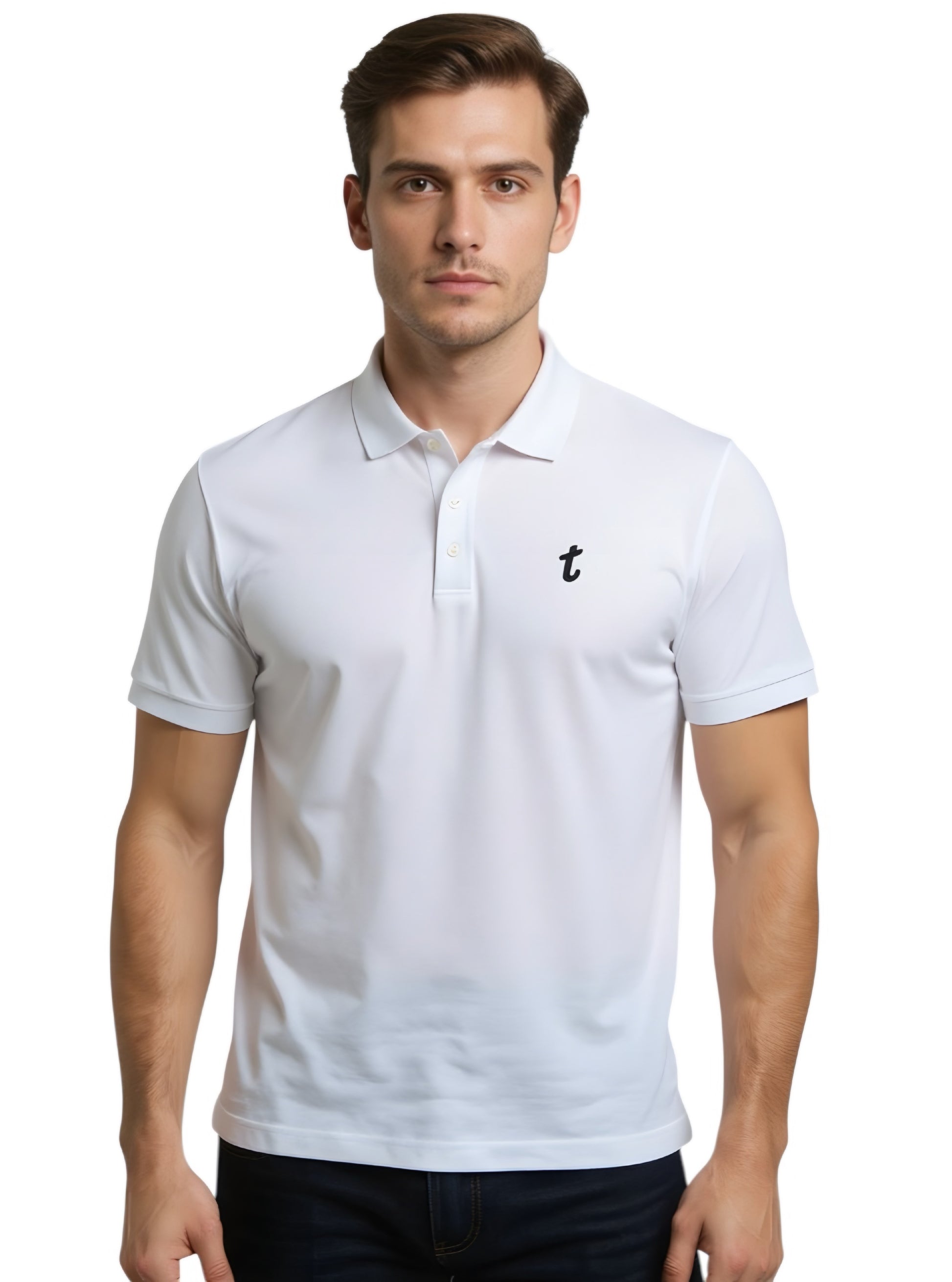 Deri Pamuk, Toskana Tasarım Beyaz Renk Polo Yaka Tshirt T 4201