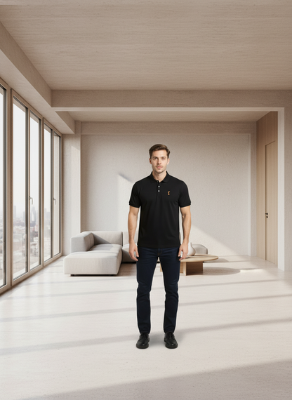 Toskana Design Deri Pamuk, Toskana Tasarım Siyah Renk Polo Yaka Tişört  T4202