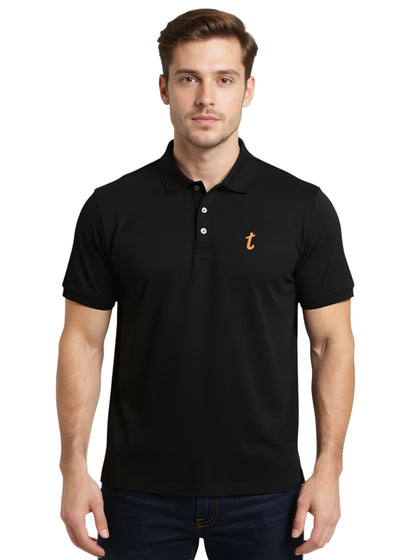 Deri Pamuk, Toskana Tasarım Siyah Renk Polo Yaka Tişört  T4202