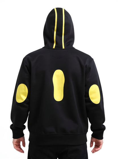 Deri Detaylı Kapşonlu Sweatshirt - Siyah Renk | Toskana Design