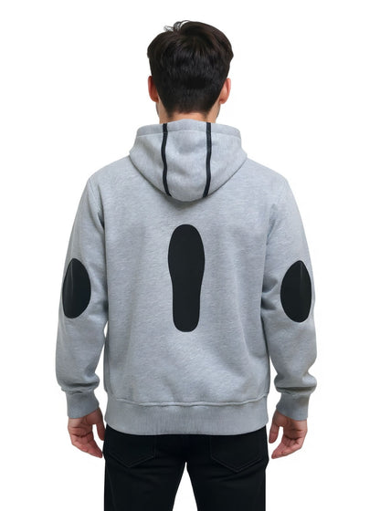 Deri-Pamuk Kapşonlu Siyah Renk Deri  Gri Renk Soft Sweatshirt,Toskana Design