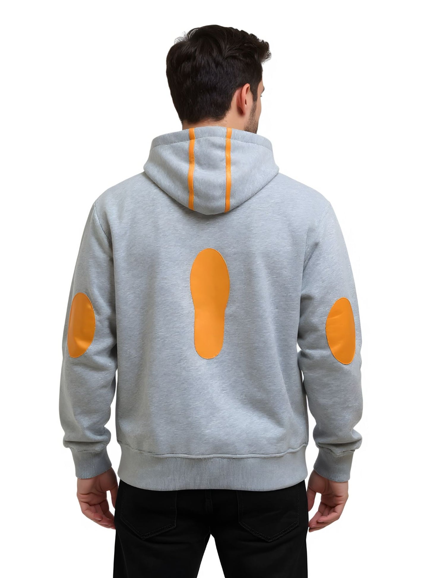 Deri-Pamuk Kapşonlu Turunçu Deri Gri Pamuk ,Soft Sweatshirt,Toskana Design