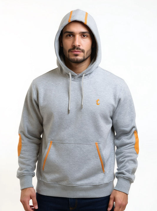 Deri-Pamuk Kapşonlu Turunçu Deri Gri Pamuk ,Soft Sweatshirt,Toskana Design