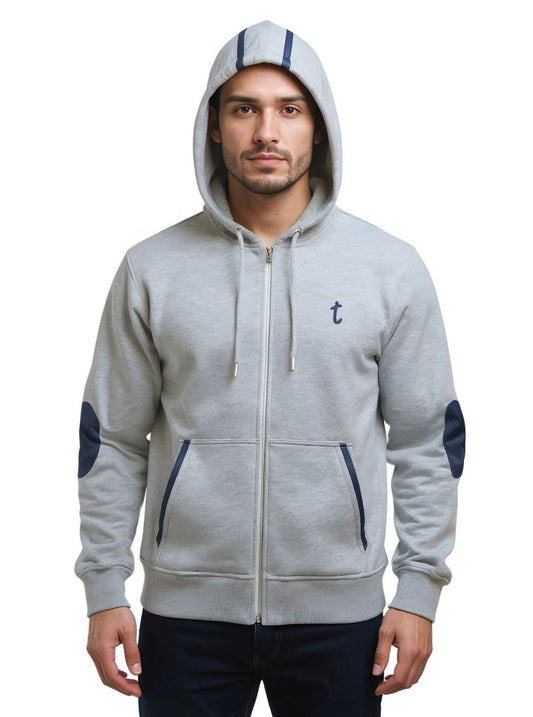 Deri-Pamuk Kapşonlu Lacivert Deri Gri Pamuk ,Soft Sweatshirt,Toskana Design