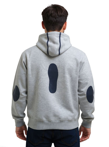 Deri-Pamuk Kapşonlu Lacivert Deri Gri Pamuk ,Soft Sweatshirt,Toskana Design