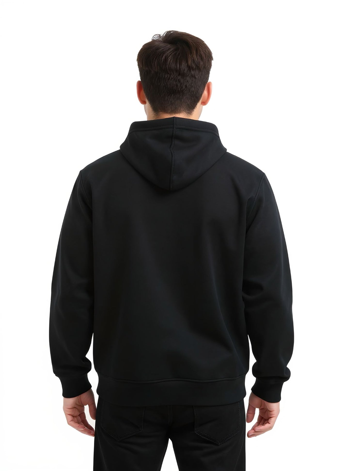 Deri-Pamuk Kapşonlu Fermuarlı  Siyah Renk Soft Sweatshirt,Toskana Design