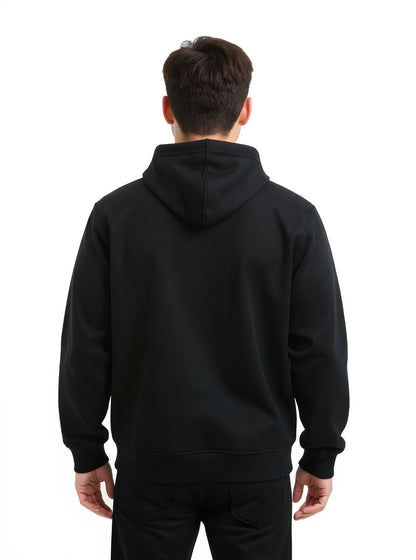 Deri-Pamuk Kapşonlu Fermuarlı  Siyah Renk Soft Sweatshirt,Toskana Design