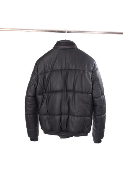 Siyah Çok Cepli Erkek Puffer Deri Ceket