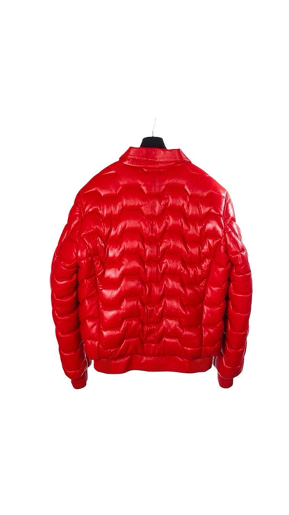 Kırmızı Fermuarlı Erkek Puffer Deri Ceket  Style 200-4036