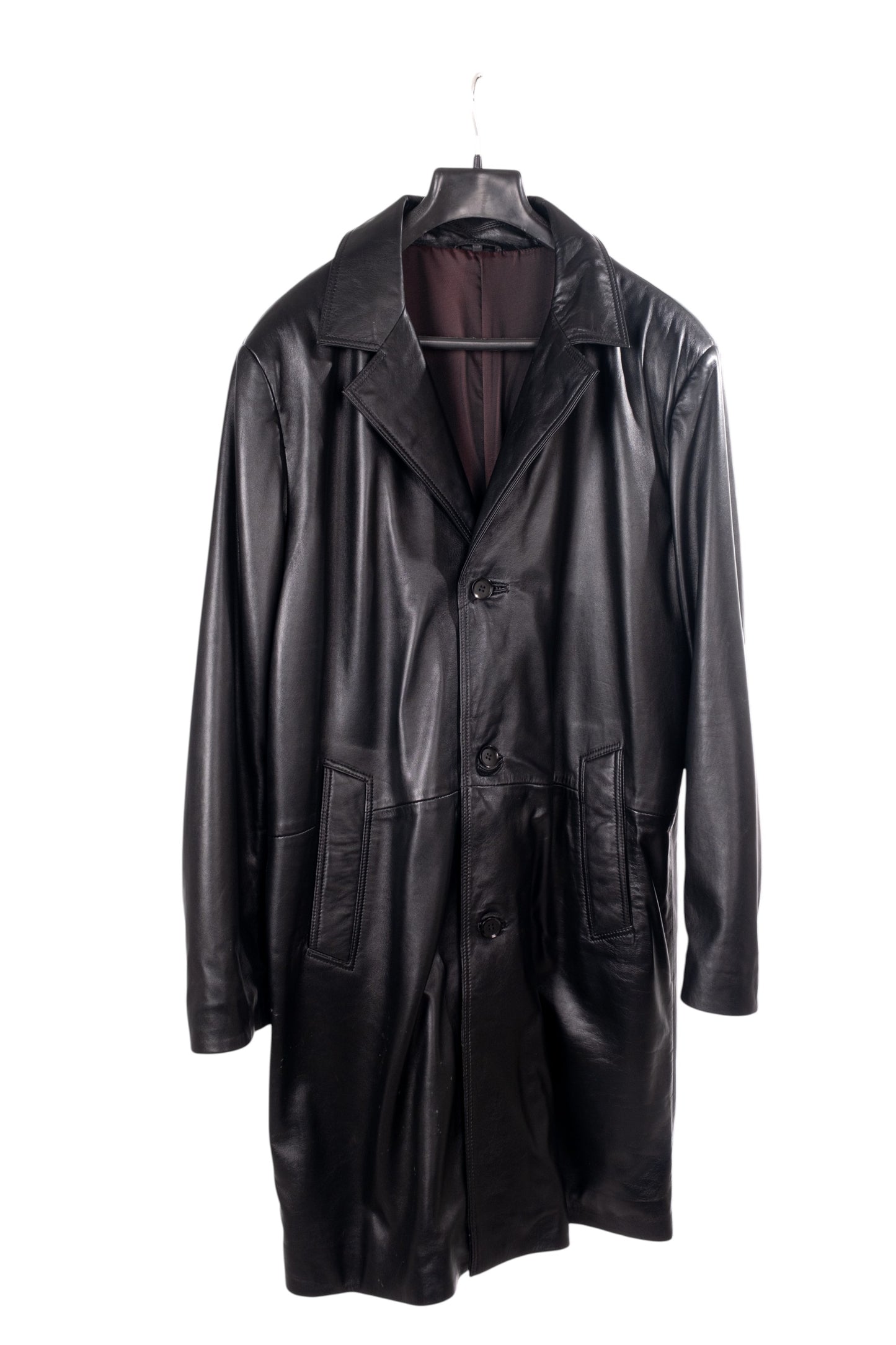 Toskana Design Siyah Renk  Düğmeli Erkek Deri Trençkot