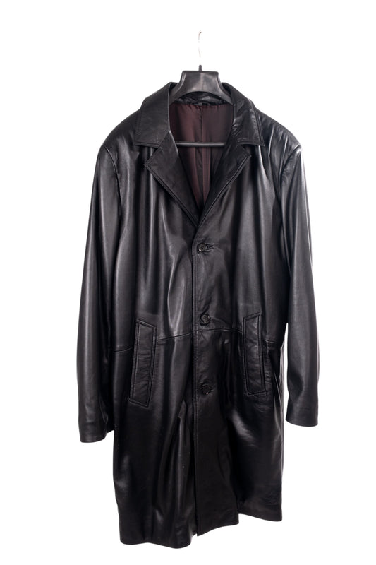 Toskana Design Siyah Renk  Düğmeli Erkek Deri Trençkot