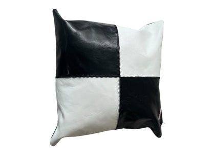 Siyah Beyaz Hakiki Deri Kırlent/Minder/Yastık  Style 16103/SB