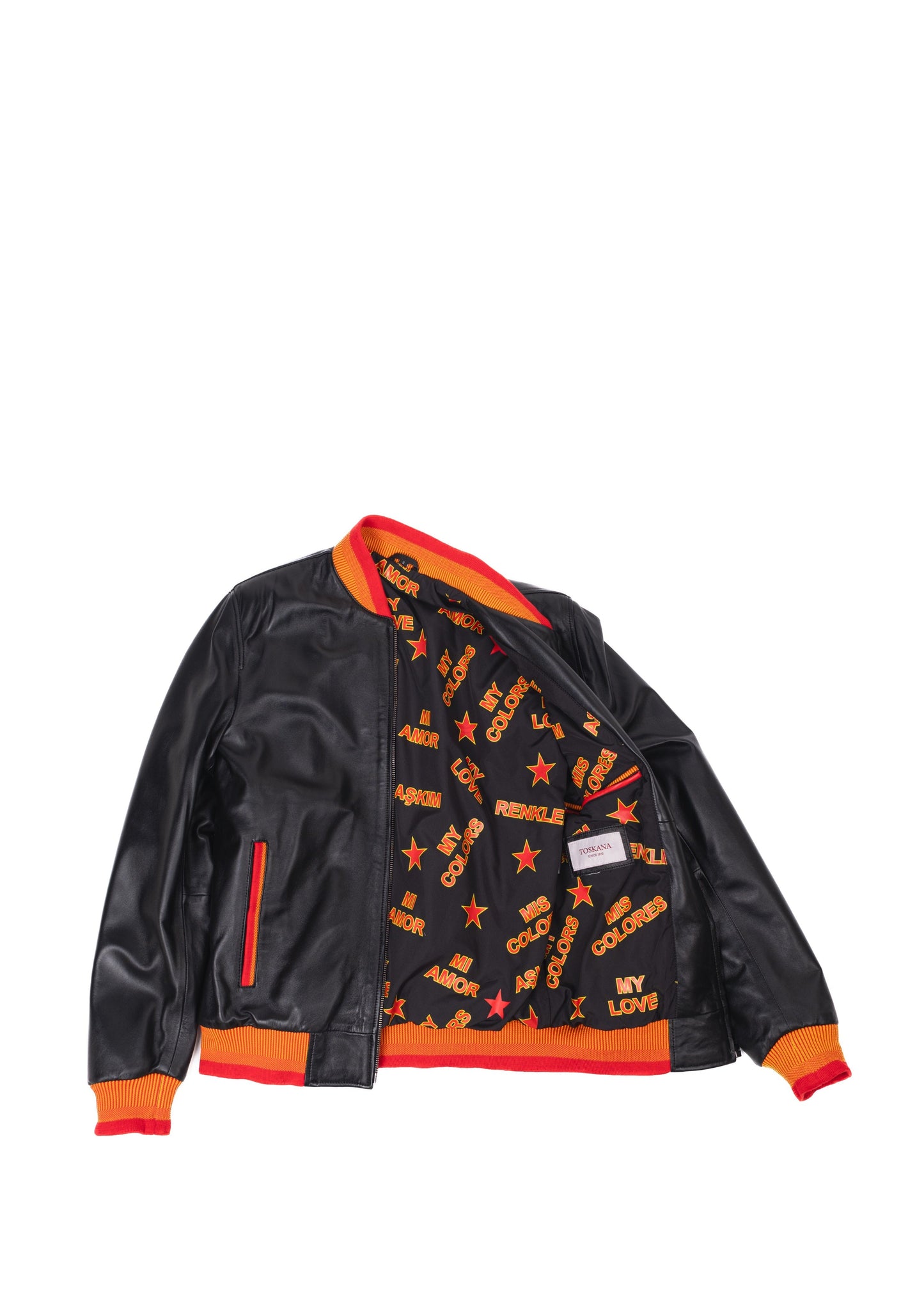 Toskana Design Sarı Kırmızı  Fermuarlı  Uniseks Deri Ceket  Style 200-4140