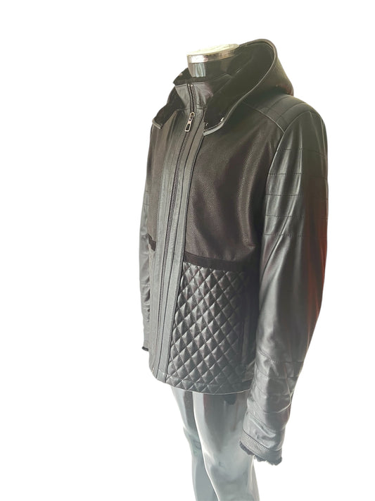 Toskana design  kapşonlu deri kaban 