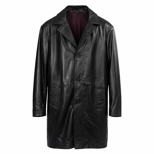 Toskana Design Siyah Renk  Düğmeli Erkek Deri Trençkot Style 200-4097