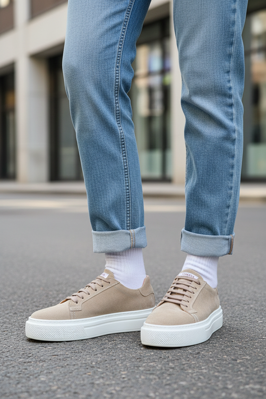 Beyaz sneaker jean ve çorapla